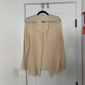 Giorgio Armani Soft Cream Silk Top with Fabric Rose